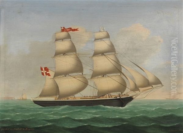 Danische Brigg Acmel Gefuhrt Von Capt. N.l.engers Vor Helgoland Oil Painting by Lorenz Petersen