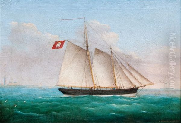 Hamburg Lotsenschoner In Der Elbmundung Oil Painting by Lorenz Petersen