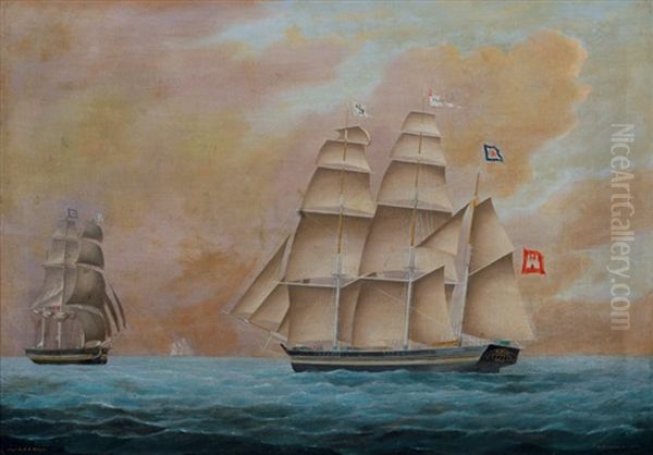 Ship Portrait: Sailing Vessel Flora Oil Painting by Lorenz Petersen