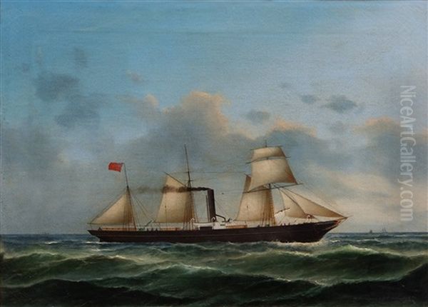 Ss Metropolitan At Sea Under Steam Oil Painting by Peter Christian Holm and Heinrich A. S. Petersen