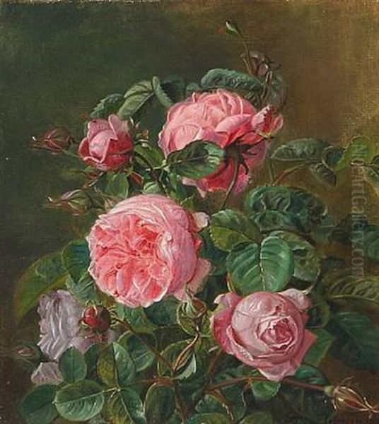 Pink Roses Oil Painting by Sofus Petersen