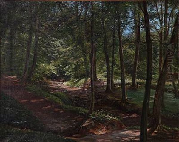 Summer Day In The Woods Oil Painting by Sofus Petersen