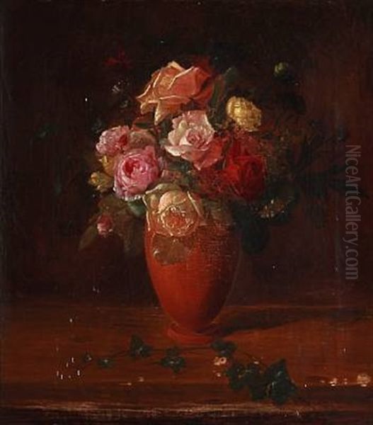 Still Life With Roses In A Vase Oil Painting by Sofus Petersen