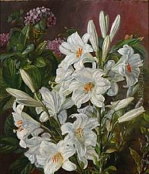 Flowering Lilies Oil Painting by Sophus Petersen