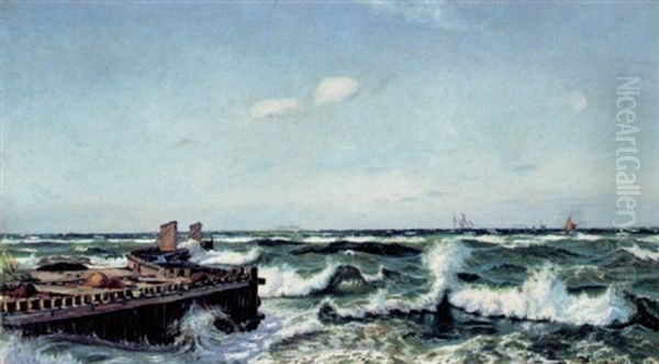 Braending Set Fra Gilleleje Havnearm Oil Painting by Thorolf (Frederik Paludan-Mueller) Petersen