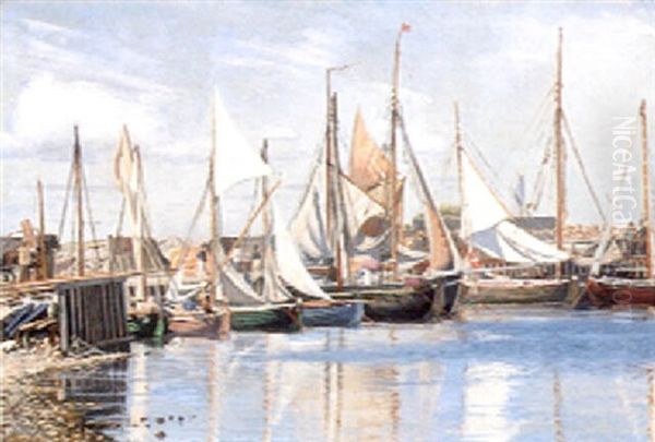 Havneparti Med Fiskerbade by Thorolf (Frederik Paludan-Mueller) Petersen