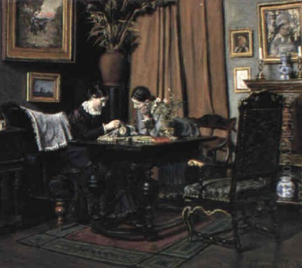 The Lacemakers Oil Painting by Thorolf (Frederik Paludan-Mueller) Petersen