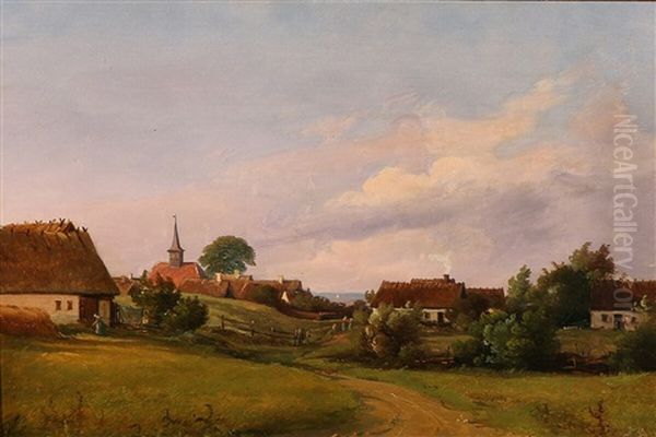 View Towards Hornbaek Church And The Sound Oil Painting by Vilhelm Peter Carl Petersen