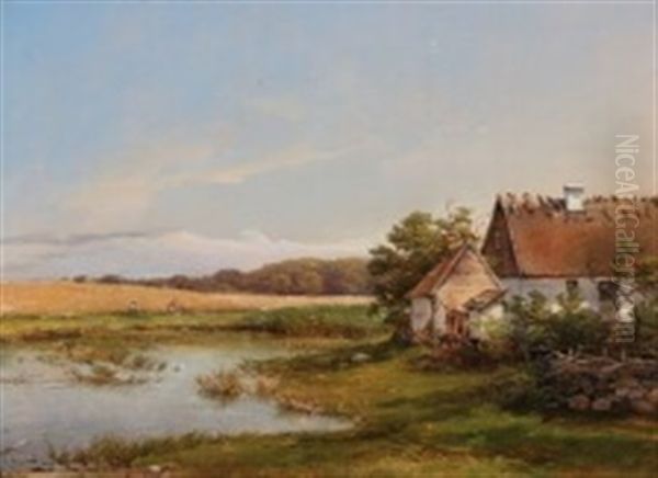 View Of A Thatched Cottage Oil Painting by Vilhelm Peter Carl Petersen