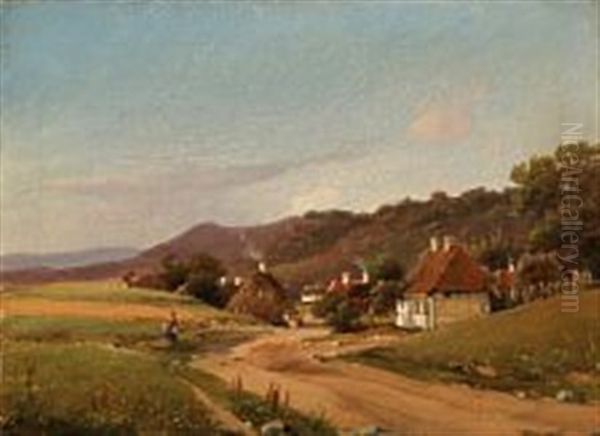 View From The Village Gammel Rye Oil Painting by Vilhelm Peter Carl Petersen