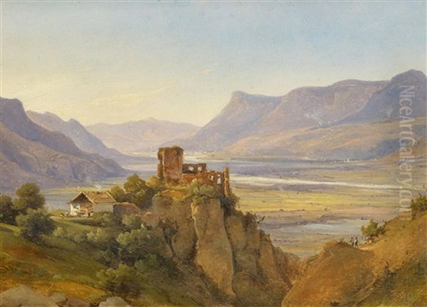 Ruine Brunnenberg / Castel Fontana An Der Etsch In Sudtirol Oil Painting by Vilhelm Peter Carl Petersen