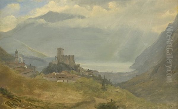 Das Kastell Von Tenno Mit Blick Auf Den Gardasee Oil Painting by Vilhelm Peter Carl Petersen