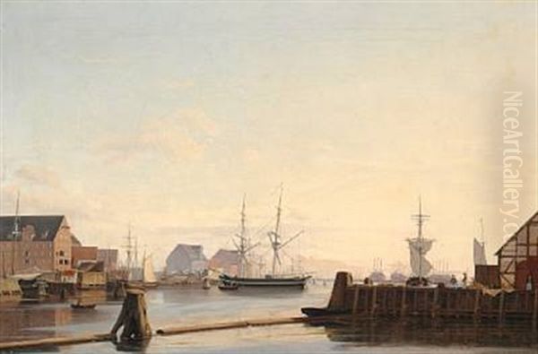 View Of Toldboden With The Warehouse For Drying The Grain (today Admiral Hotel), The Blue, Yellow And West-indian Warehouses Oil Painting by Vilhelm Peter Carl Petersen