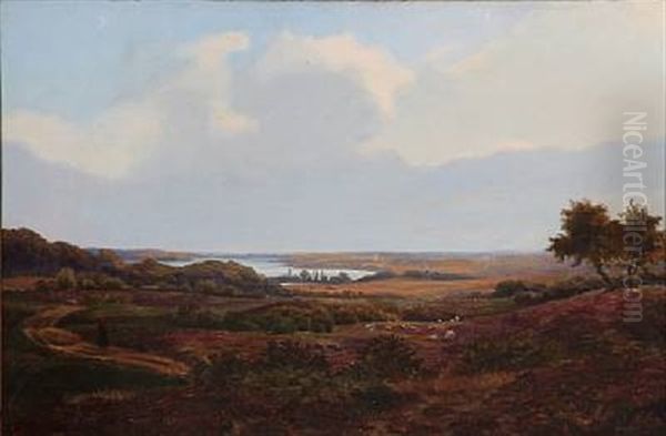 Landscape At Tystrup Lake On Zealand, Denmark Oil Painting by Vilhelm Peter Carl Petersen