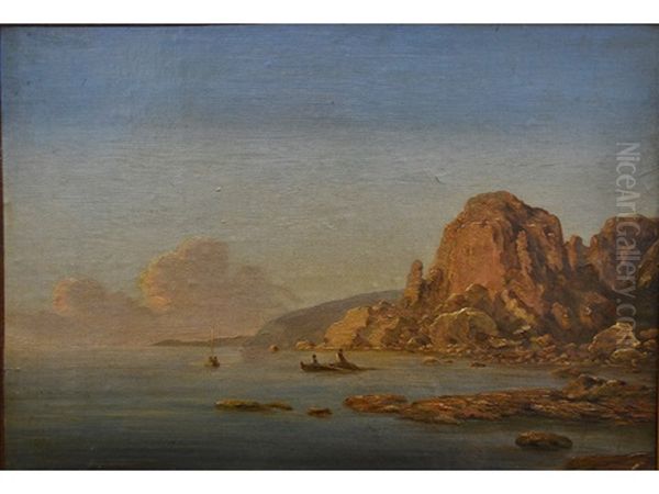 Small Boats Off A Rocky Shore Oil Painting by Vilhelm Peter Carl Petersen