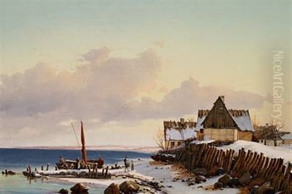 Strandparti Ved Sletten, Vinterdag Oil Painting by Vilhelm Peter Carl Petersen