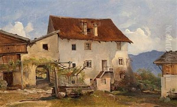 Houses In The Mountains In Tirol, Italy, Near Meran - Merano Oil Painting by Vilhelm Peter Carl Petersen