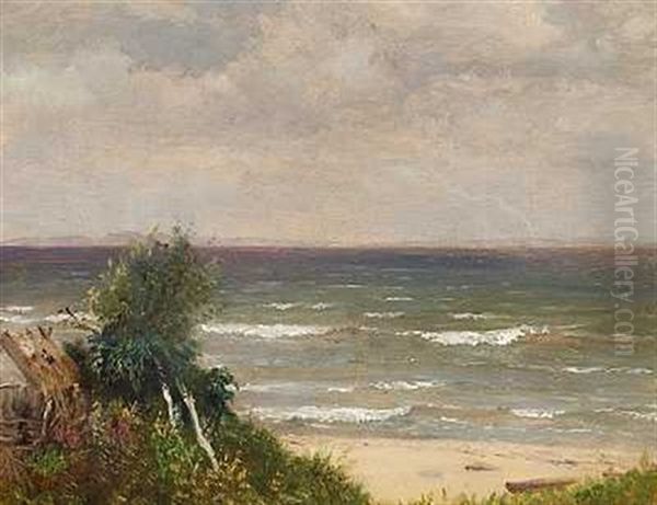 Strandparti Fra Nordsjaelland (hornbaek?) I Baggrunden Den Svenske Kyst Oil Painting by Vilhelm Peter Carl Petersen