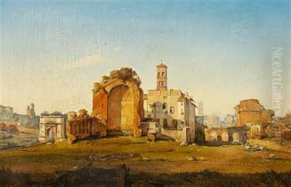 Udsigt Over Forum Romanums Ostlige Indgang Med Titusbuen Pa Via Sacra, Til Hojre Templet For Venus Og Roma Oil Painting by Vilhelm Peter Carl Petersen