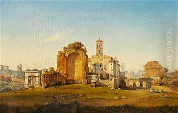 Udsigt Over Forum Romanums Ostlige Indgang Med Titusbuen Pa Via Sacra, Til Hojre Templet For Venus Og Roma Oil Painting by Vilhelm Peter Carl Petersen