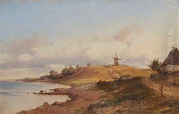 Strandvejen Med Den Gamle Tipperup Molle Ved Espergaerde Oil Painting by Vilhelm Peter Carl Petersen