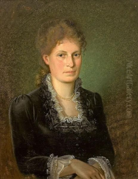 Portrait Einer Jungen Frau Im Schwarzen Kleid Mit Zweireihiger Orientperlkette Oil Painting by Adolf Boch