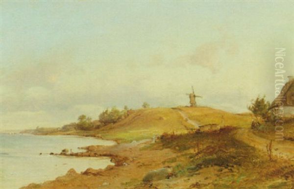 Strandvejen Med Den Gamle Tipperup Molle Ved Espergaerde Oil Painting by Vilhelm Peter Carl Petersen