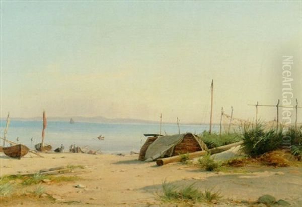 Fra Hornbaek Strand, I Forgrunden Stejlepladsen Oil Painting by Vilhelm Peter Carl Petersen