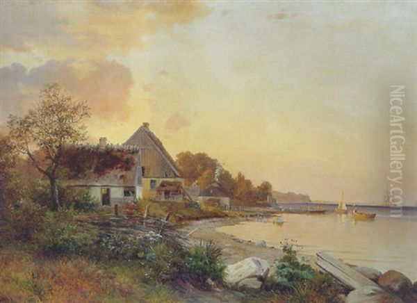 Parti Ved Sletten Strand, Solnedgang Oil Painting by Vilhelm Peter Carl Petersen