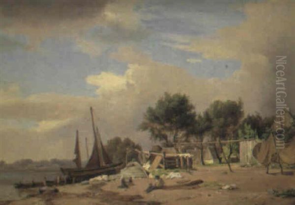 Et Parti Af Fiskerlejet Sletten(?) Oil Painting by Vilhelm Peter Carl Petersen