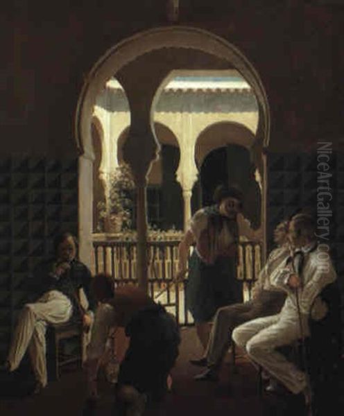 Interieur Fra Den Naere Orient Med S+folk, Der Ryger Vandpibe Oil Painting by Vilhelm Peter Carl Petersen