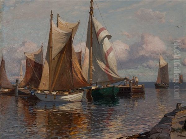 Sailboats Oil Painting by Heinrich Petersen-Angeln