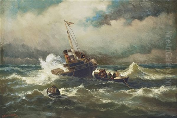 Paddle Steamer In The Stormy Sea by Heinrich Petersen-Angeln