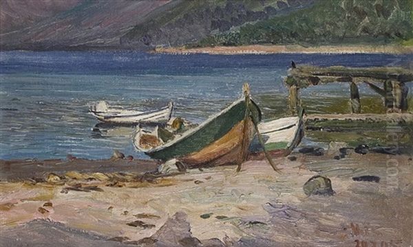 Boote Am Strand Oil Painting by Heinrich Petersen-Flensburg