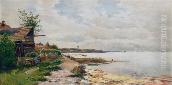 Fisher Houses At The Baltic Sea Oil Painting by Heinrich Petersen-Flensburg