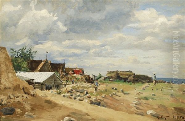 Village At The North Sea Oil Painting by Heinrich Petersen-Flensburg