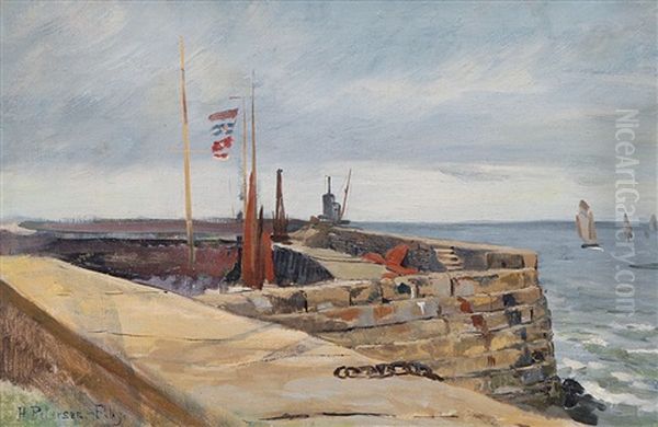 Pier An Der Nordsee Oil Painting by Heinrich Petersen-Flensburg