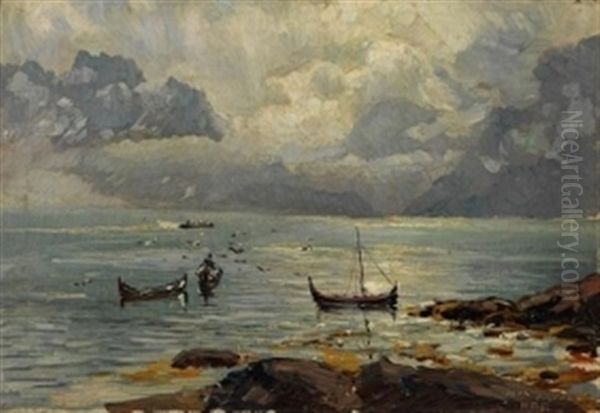 Kuste Bei Digermulen - Ostlofoten Oil Painting by Heinrich Petersen-Flensburg