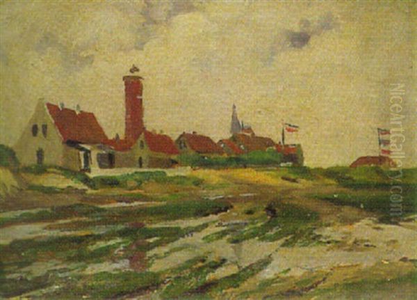 Inseldorf Mit Leuchtturm (nordsee) Oil Painting by Heinrich Petersen-Flensburg