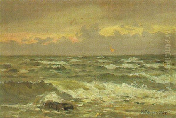 Flutwellen Im Abendlicht, Nordsee Oil Painting by Heinrich Petersen-Flensburg