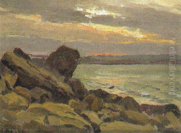 Kustenlandschaft Bei Sonnenuntergang Oil Painting by Heinrich Petersen-Flensburg