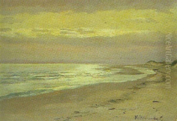 Abendsonne Am Strand Bei Ebbe by Heinrich Petersen-Flensburg