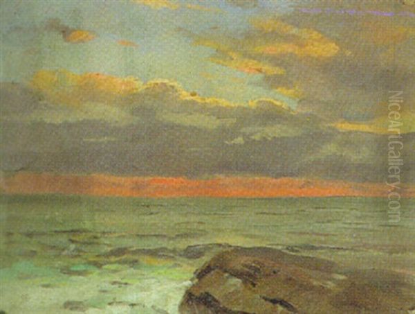 Sonnenuntergang Mit Stein (arkona / Rugen?) Oil Painting by Heinrich Petersen-Flensburg