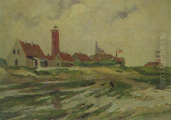 Inseldorf Mit Leuchtturm (nordsee) Oil Painting by Heinrich Petersen-Flensburg