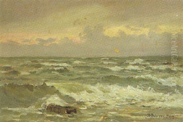 Flutwellen Im Abendlicht, Nordsee Oil Painting by Heinrich Petersen-Flensburg