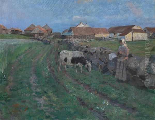 Husene Pa Rinda, Sele Oil Painting by Eilif Peterssen