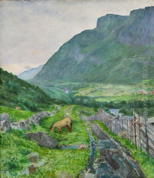 Fra Den Gamle Veien Skogstad, Valdres Oil Painting by Eilif Peterssen