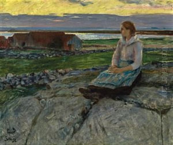 Kveld, Sele (gedine Pa Haugen) Oil Painting by Eilif Peterssen