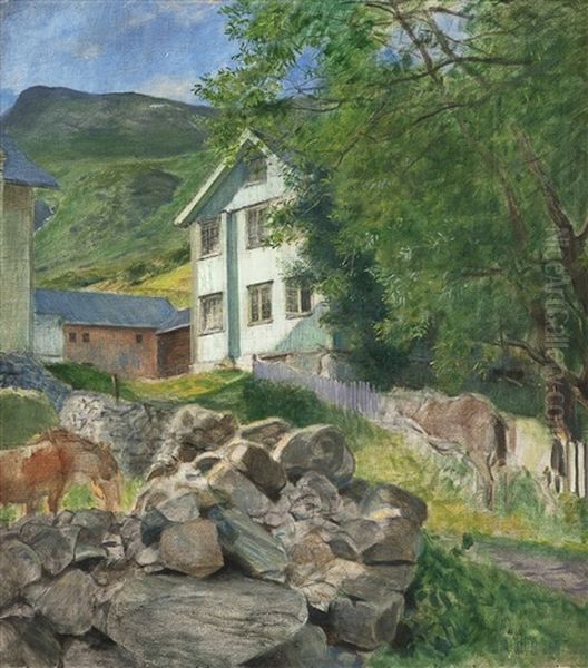 Gamlegarden Skogstad Ettermiddagssol Oil Painting by Eilif Peterssen