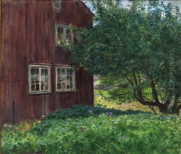 Fra Sandoya, Tvedestrand. Gammelt Sorlandshus Oil Painting by Eilif Peterssen